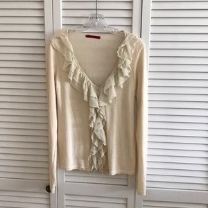 Cotton blouse with silk and cotton ruffles. Size Small, in cream/ivory color.